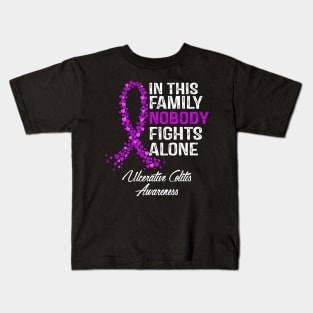 Ulcerative Colitis Awareness In This Family Nobody Fights Alone Kids T-Shirt